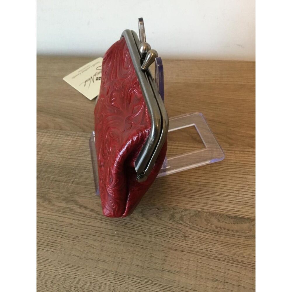 Patricia Nash (Lava) Oxblood Red Floral Tooled Leather Kiss-Lock Pouch NWT - Picture 4 of 6